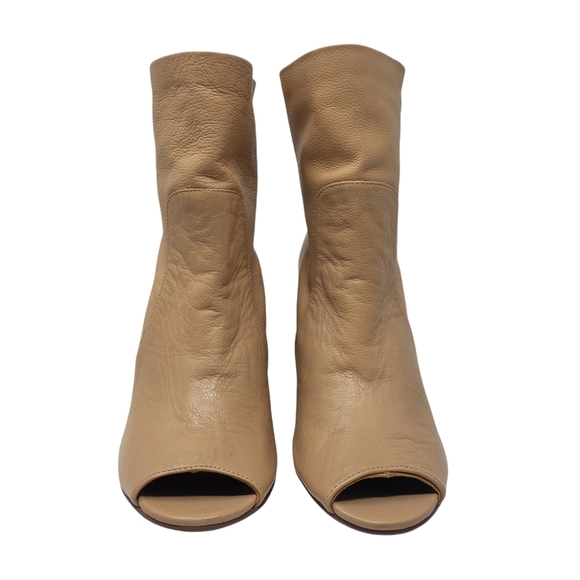 Chinese Laundry Tan Leather Heeled Booties Size 9 Peep Toe Slip On *NEW* - Picture 3 of 10